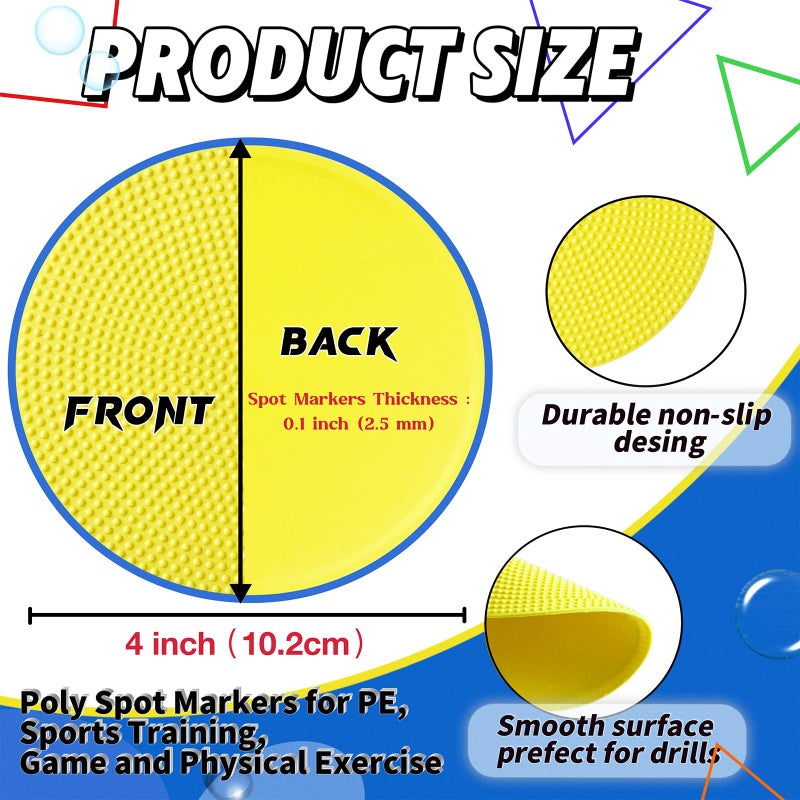 WildTracks 14 Pcs Football Spot Markers  Non-Slip Agility Flat Poly Spots  4 inch Floor Dots for Gym PE Equipment Rubber Circles Multiple Color Sports Markers(with Storage Package) - Image 2